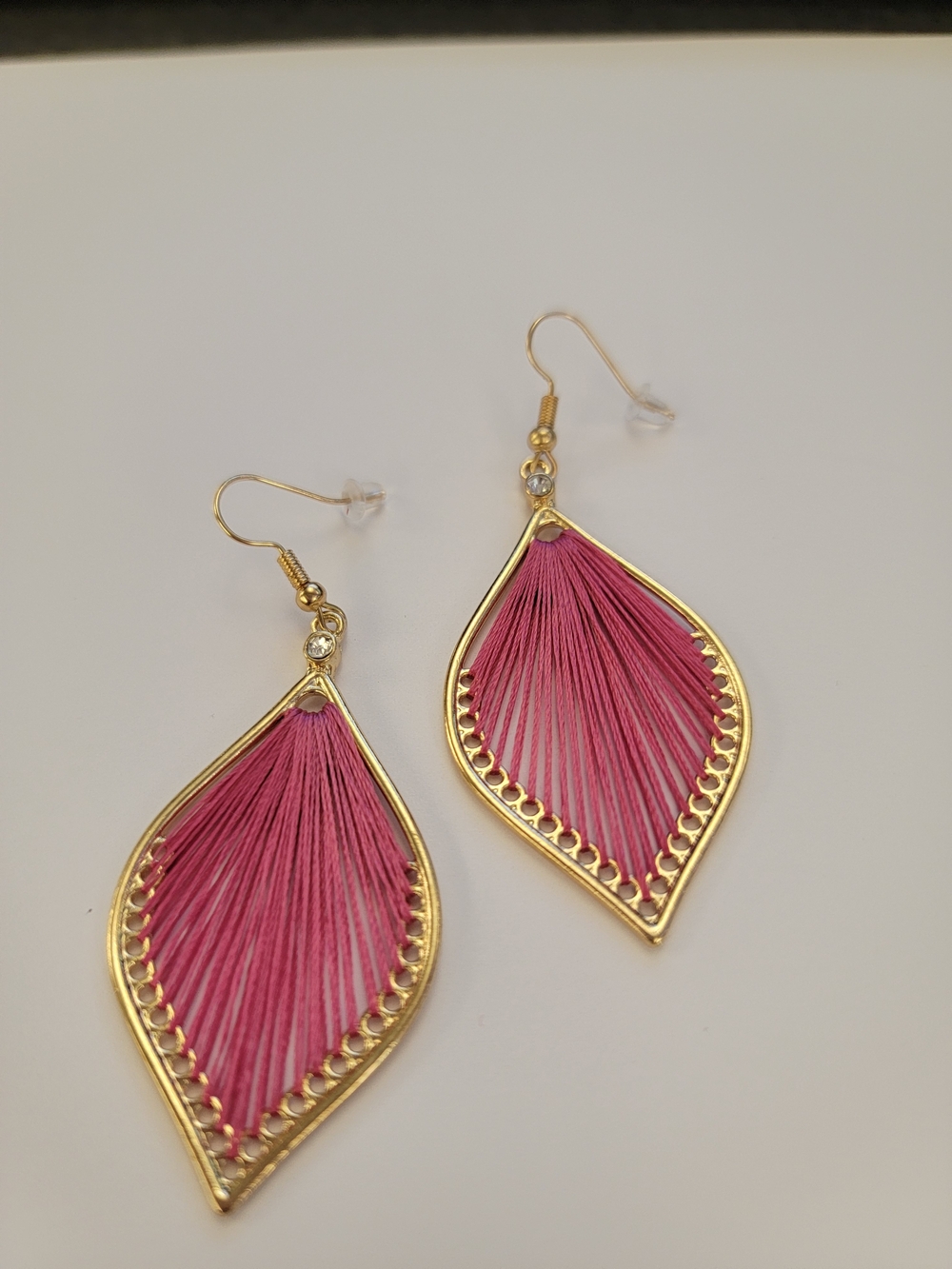 Pink Thread Teardrop Earrings